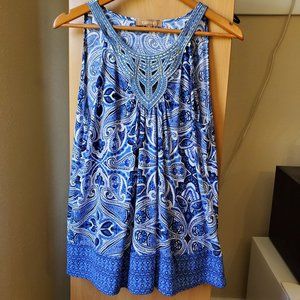 Ellen Tracy Sleeveless Blue and White Pattern Top